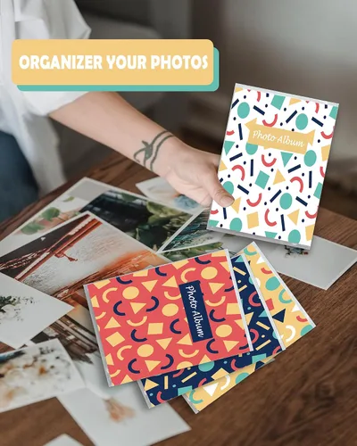 Vista 5 de Álbum de fotos pequeño de 4 x 6 para fotos, juego de 4, capacidad para 36 fotos cada una, capacidad de 144, 4 patrones, fundas flexibles extraíbles