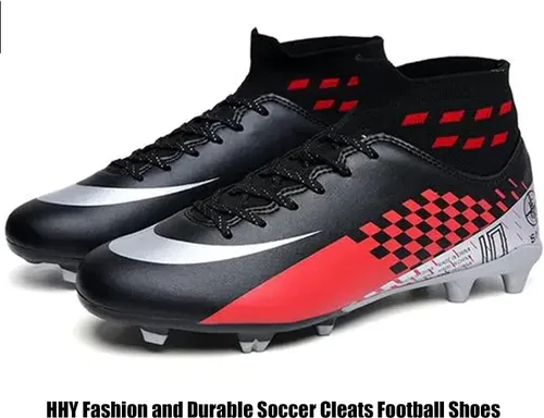 Vista 7 de HHY Zapatos de fútbol para hombre con tacos de fútbol con cordones y puntas antideslizantes