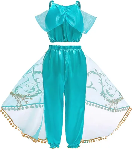 Vista 2 de Jurebecia Princess Costume for Girls Halloween Dress up Fancy Birthday Theme Party Role Play Outfit Blue