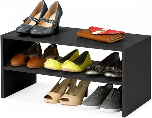 Vista 4 de Whitmor Zapatero de madera, estante de almacenamiento apilable, 24 pulgadas Negro