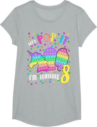 Vista 53 de Let's Pop-it I'm turning 8 Colorful 8th Birthday - Camiseta para niña, Negro
