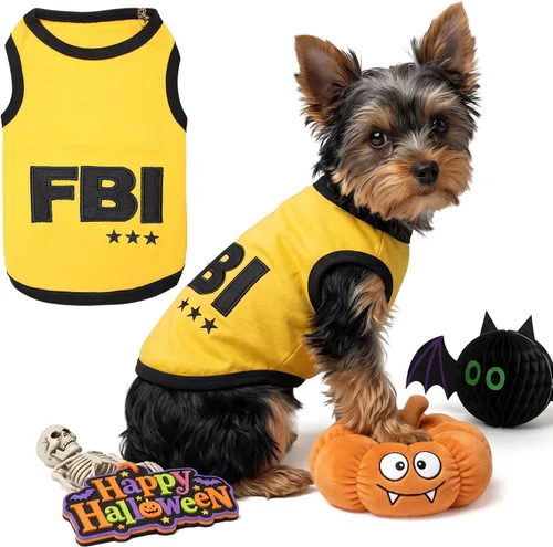 Vista 25 de Camiseta para Perro Parisian Pet - Camiseta Bordada FBI - 100% Algodón, Ropa Transpirable para Perros - Chaleco para Mascotas Sin Mangas - Camisas
