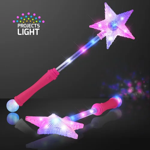 Vista 2 de Varita mágica con luz LED de princesa súper estrella rosa para niños