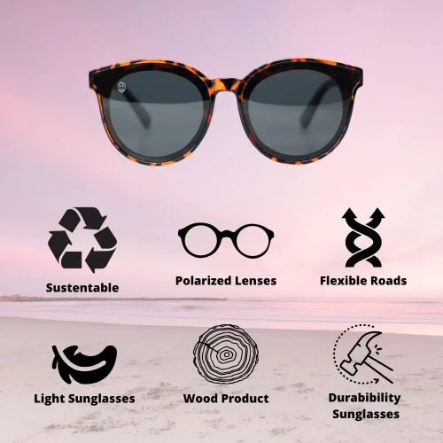 Vista 5 de Gafas de sol grandes Turtle Acetate con brazos de bambú marrón oscuro, con lentes polarizadas, Margot Turtle MafiawooD, Marrón y tortuga