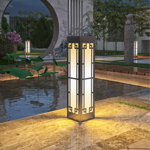 Vista 6 de Luces de poste al aire libre, luz eléctrica enchufable para césped, impermeable, luz de jardín al aire libre, luz LED simple de acero inoxidable