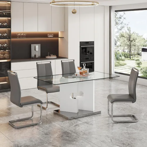 Vista 11 de Juego de 4 mesas de comedor de cristal, juego de mesa de comedor de Mesa negra+silla negra
