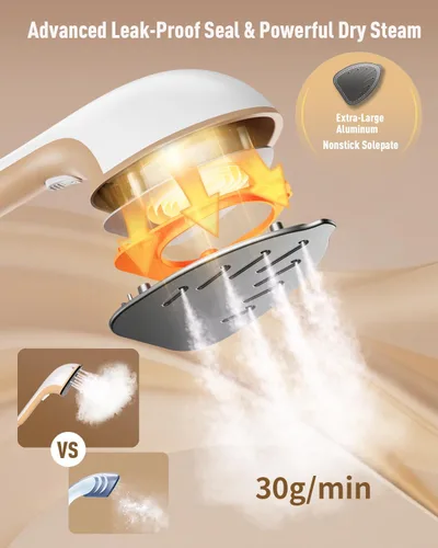 Vista 4 de Vaporizador 3 en 1 para ropa, 1500 W a prueba de fugas, 11.2 fl oz 1500W, 30s Fast Heat-Up. Includes Heat-Resistant Glove & Brush. For Home &
