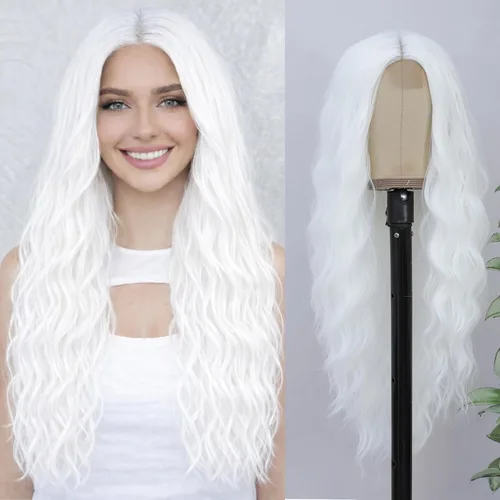 Vista 36 de Peluca larga de cobre para cosplay, peluca sintética de 26 pulgadas, parte media, regalos realistas, pelucas de fiesta para mujeres, uso diario