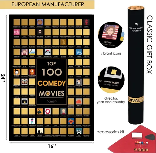 Vista 3 de Póster para raspar las 100 películas de comedia – Póster rascador de comedias grandes – Lista de deseos de comedias de todos los tiempos – Póster
