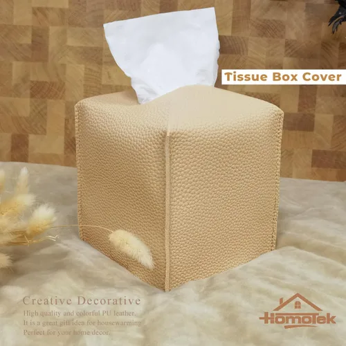 Vista 4 de HOMOTEK Paquete de 2 fundas para caja de pañuelos, soporte cuadrado de piel sintética, organizador de papel decorativo para baño, mesitas de noche