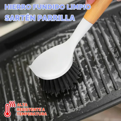 Vista 2 de Holikme Paquete de 3 cepillos para platos con mango de bambú, color negro