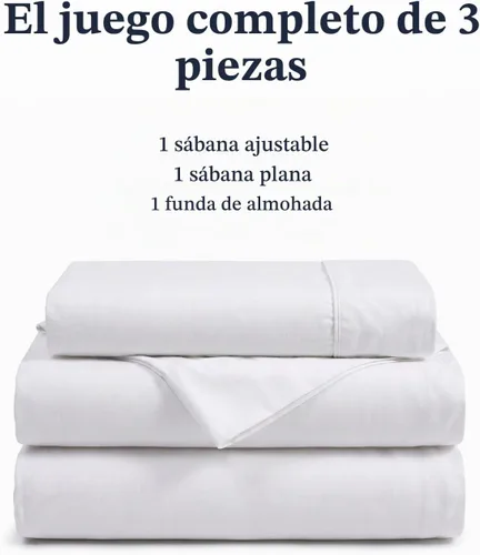 Vista 5 de Beckham Hotel Collection - Juego de sábanas de 100% algodón, tamaño individual, 3 piezas, color blanco
