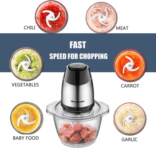 Vista 10 de Picadora eléctrica de alimentos, procesador de alimentos de 5 tazas de Homeleader, molinillo de cuenco de vidrio de 1.2L para carne, verduras