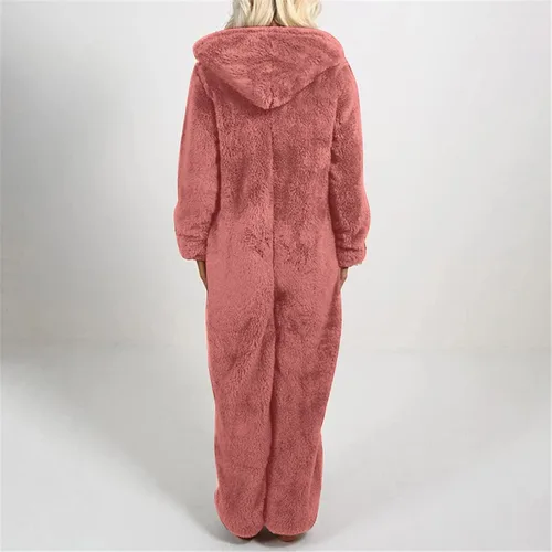 Vista 3 de Lastesso Pijama de invierno con capucha para mujer, de una sola pieza, de sherpa, lindo overol con cremallera completa, conjunto de ropa de dormir