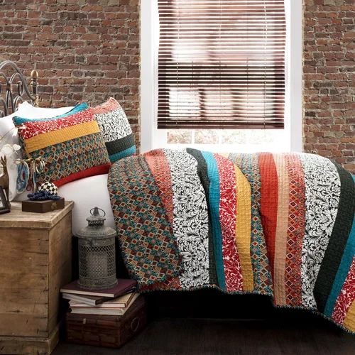 Vista 10 de Lush Decor Juego de edredón reversible de algodón con rayas boho de 3 piezas, tamaño full/queen, neutro - Juego de ropa de cama bohemio audaz