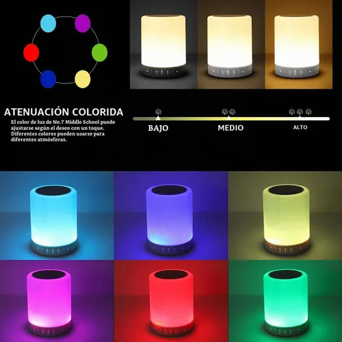 Vista 2 de KPR Altavoz Bluetooth con luz nocturna, altavoces Bluetooth inalámbricos portátiles, luz de mesa de noche con control táctil, altavoces al aire