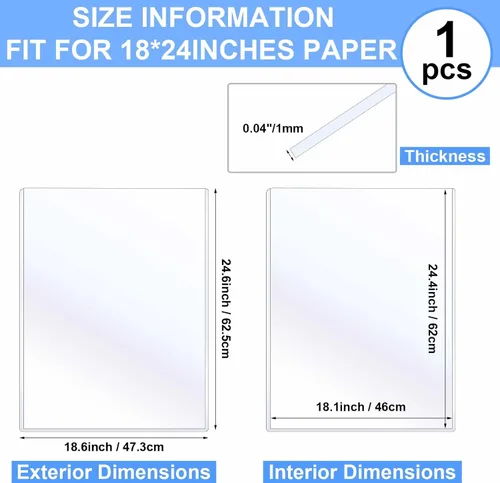 Vista 2 de Sherr 1 protector rígido de impresión para papel de póster de 18 x 24 pulgadas, protectores de páginas, fundas de plástico para póster, soporte
