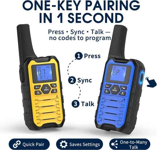 Vista 4 de Wishouse Walkie Talkies K15 de largo alcance para adultos, radios bidireccionales recargables, paquete de 2 unidades, 2 W FRS, 22 canales, USB-C