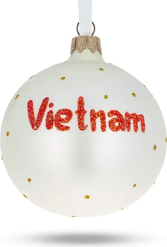Vista 2 de Bandera de Vietnam bola de cristal adorno de Navidad 3.25 pulgadas