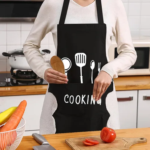 Vista 2 de Delantal profesional para cocinar con bolsillos, para hombres y mujeres, delantales con peto, resistentes al agua y al aceite, 1 paquete