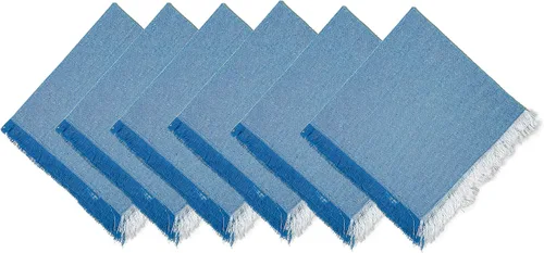 Vista 6 de CHARDIN HOME Servilleta de cambray turquesa y blanca con flecos de 2 colores, 18 x 18 pulgadas, juego de 6 servilletas de tela de uso diario
