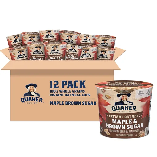 Vista 10 de Quaker Tazas de Avena Instantánea Express, 10g de Proteína, Paquete Variado de 2 Sabores, (Paquete de 12)