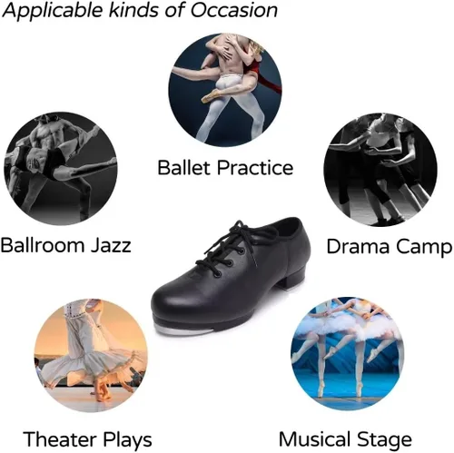 Vista 3 de Zapatos de jazz tap para mujer zapatos de baile de cuero con cordones para niñas y adultos, zapatos de jazz de tacón plano con suela dividida