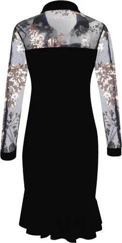 Vista 6 de Vestidos para mujer Fiesta Moda Cuello Redondo Vestido de Malla Vestido de Encaje de Manga Larga
