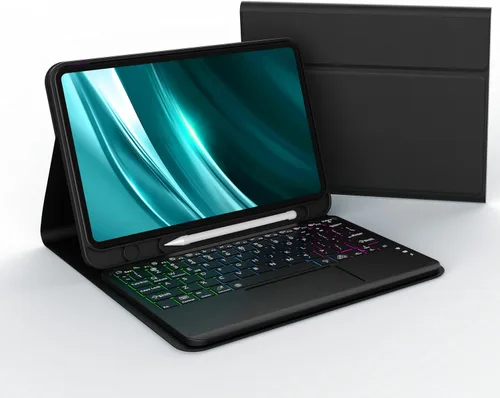 Vista 8 de Funda de teclado para Samsung Galaxy Tab A9+ Plus 2023/A11+ Plus 2025 de 10.9 pulgadas, incluye mouse y teclado magnético con retroiluminación Negro
