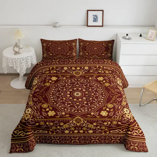Vista 8 de Erosebridal Juego de edredón bohemio individual, juego de ropa de cama exótica bohemio, retro, azul, amarillo, degradado, rojo, floral, bohemio