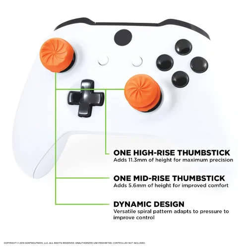 Vista 4 de KontrolFreek FPS Freek Vortex for Xbox One and Xbox Series X Controller Performance Thumbsticks 1 High-Rise Convex 1 Mid-Rise Concave Orange