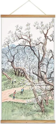 Vista 6 de wall26 Póster colgante de madera enmarcado con hermosas flores de invierno, impresión para el hogar, listo para colgar, 18 x 36 pulgadas