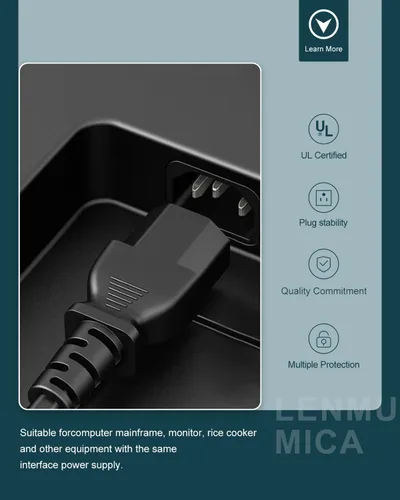 Vista 6 de Cable de alimentación de TV de 3 clavijas para Samsung, LG, Vizio LCD LED de plasma TVs de repuesto de cable de CA de 6 pies