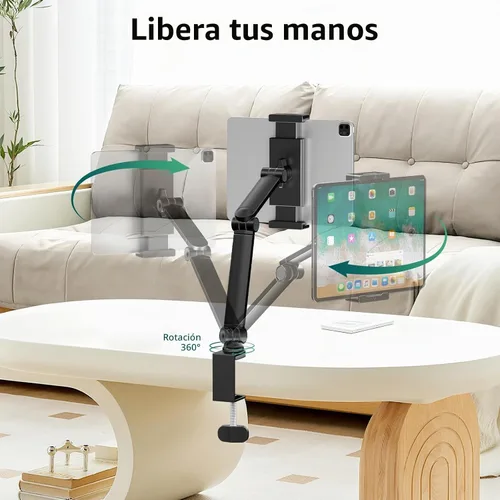 Vista 4 de Soporte para tableta con rotación de 360°, abrazadera de brazo ajustable