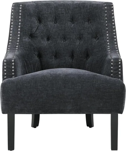Vista 4 de Lexicon Silla decorativa de lectura, cómoda para dormitorio, sillón tapizado con marco de madera maciza, ribete de cabeza de uñas copetudo, sofá