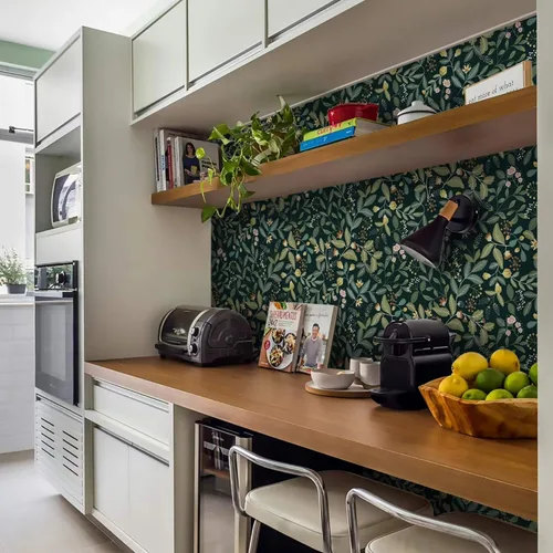 Vista 4 de Ismoon Papel tapiz verde para despegar y pegar, diseño bohemio floral y hojas en papel adhesivo grueso, papel adhesivo botánico oscuro, extraíble