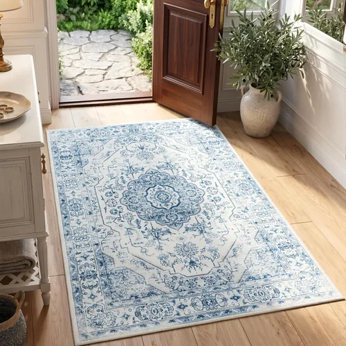 Vista 50 de jinchan Alfombra de área pequeña lavable floral vintage, alfombra de entrada simétrica de medio círculo de 2 x 3, alfombra de entrada suave de pelo
