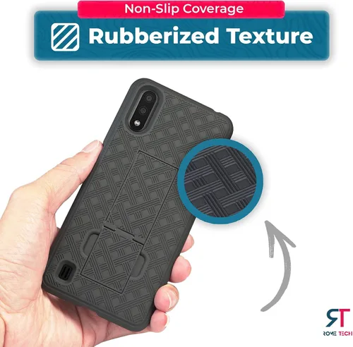 Vista 6 de Funda diseñada para Samsung Galaxy A01 con funda de clip para cinturón Combo de funda resistente y funda protectora para teléfono con textura