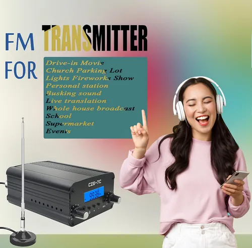 Vista 7 de Transmisor FM de 3,280.8 ft, transmisor de transmisión FM de largo alcance de 1/7 W para películas de autocine, estacionamiento de iglesia