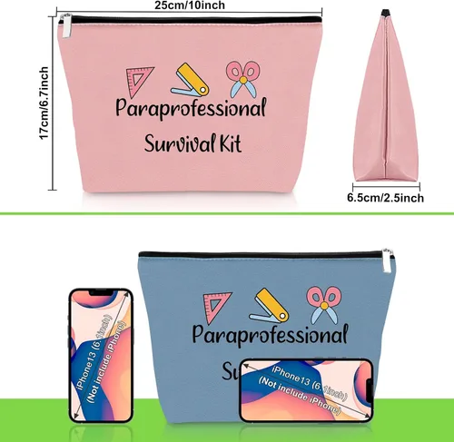 Vista 4 de Paraprofessional - 2 bolsas de maquillaje para regalo de agradecimiento para paraeducador, profesor, asistente, 2 piezas, bolsa de cosméticos, día