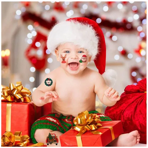 Vista 4 de Tatuajes temporales de Navidad con purpurina para niños, 12 hojas de tatuajes navideños con purpurina para niños y niñas, regalos de fiesta