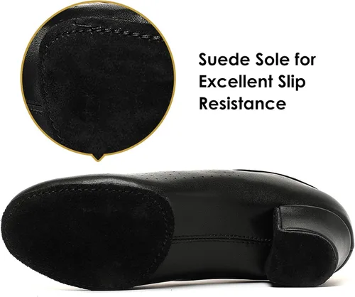 Vista 2 de foralod Zapatos de baile para mujer, zapatos de jazz negros con cordones, tacones profesionales de baile latino, zapatos de baile de salsa de salón