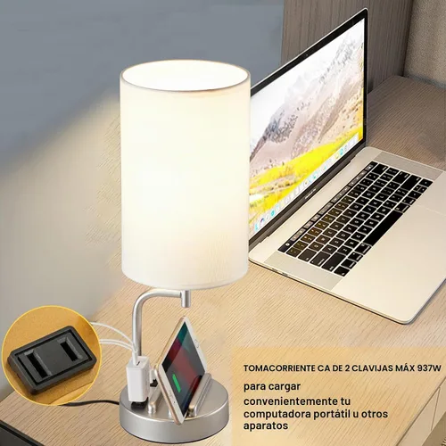 Vista 5 de Dreamholder - Lámpara de mesa con control táctil USB, lámpara de noche mejorada de 3 vías regulables con puertos de carga USB C y A y tomacorriente