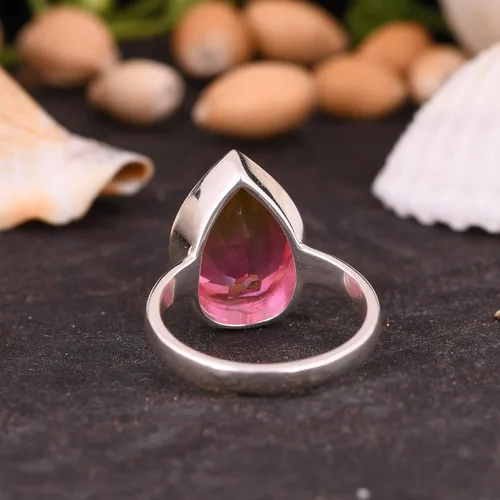 Vista 13 de PANOPLY Bio Pink Doublet Quartz Solid 925 Sterling Silver Ring for Women