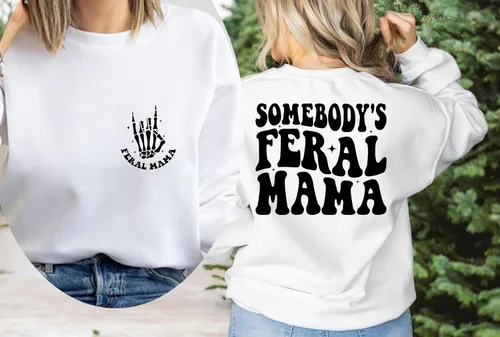 Vista 3 de Somebodys - Sudadera con texto en inglés «Feral Mama» para mamá, linda camiseta familiar