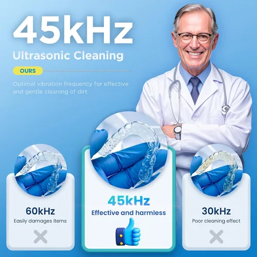 Vista 3 de Máquina limpiadora de retenedores ultrasónicos dentales: Vaina de limpieza dental de 45 kHz con temporizador digital y 6.8 fl oz, limpieza