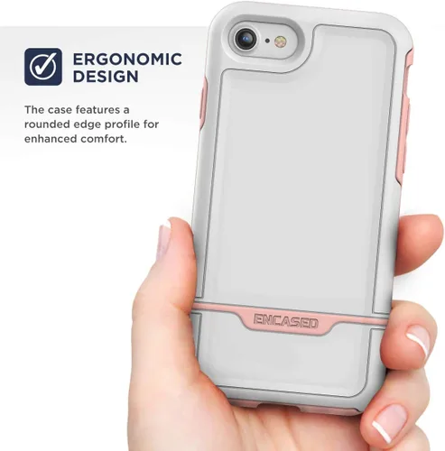 Vista 3 de ENCASED Rebel Armor - Funda protectora para iPhone SE (SE2 SE3 / 2020, 2022) Funda protectora de cuerpo completo (blanco/rosa)