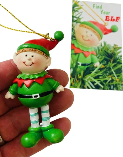 Vista 3 de Juego de leyendas de elfos de elfo, decoración de árbol de Navidad con tarjeta de historia en caja Holiday tradition family activity includes