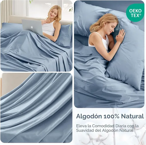 Vista 6 de Comfort Spaces Juego de sábanas 100% algodón transpirable, ligero, suave, con bolsillo elástico de 12 pulgadas que se adapta a colchones de hasta 14
