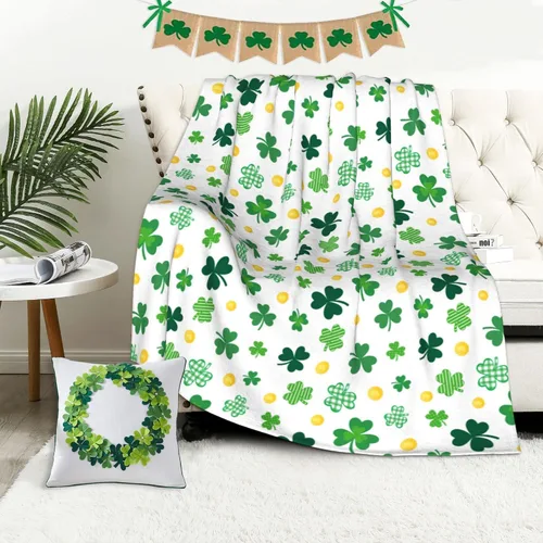 Vista 5 de Manta del día de San Patricio con trébol de shamrock, manta de franela para arrojar de 40"x50" de trébol de la suerte, regalo para adultos y niños